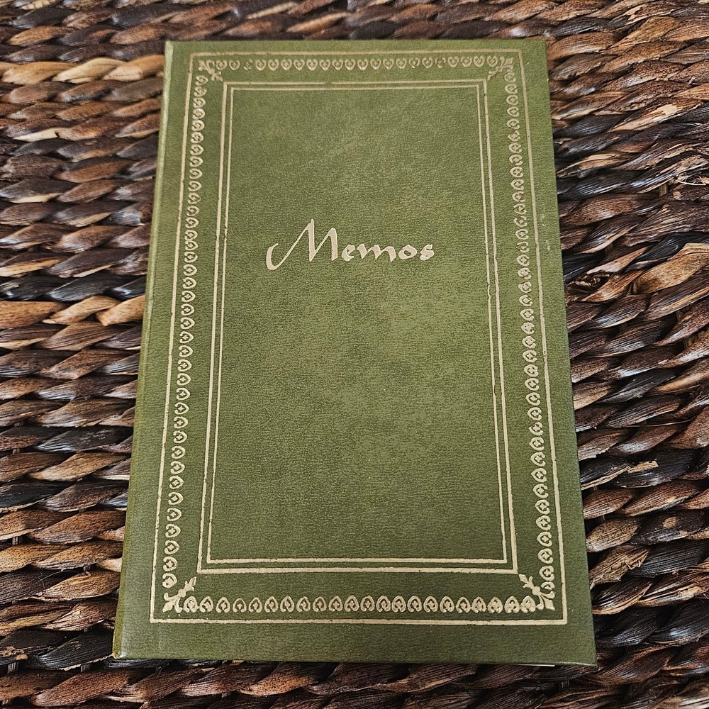 Vintage Memo Pad Green Faux Leather Gold Detail Mid Century MCM Memos